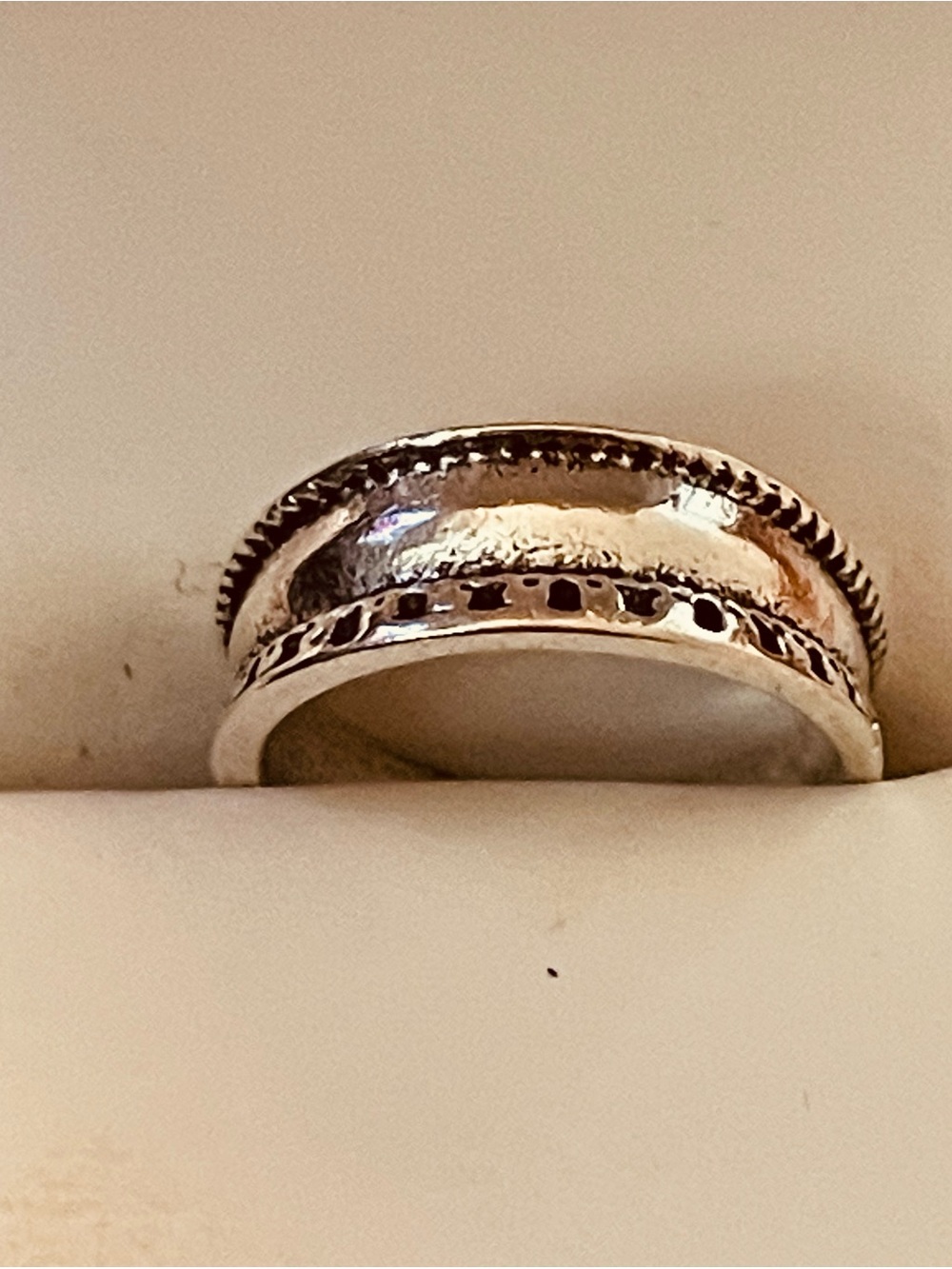 Silver Tone Size 5 Textured Dome Band Ring - Silver